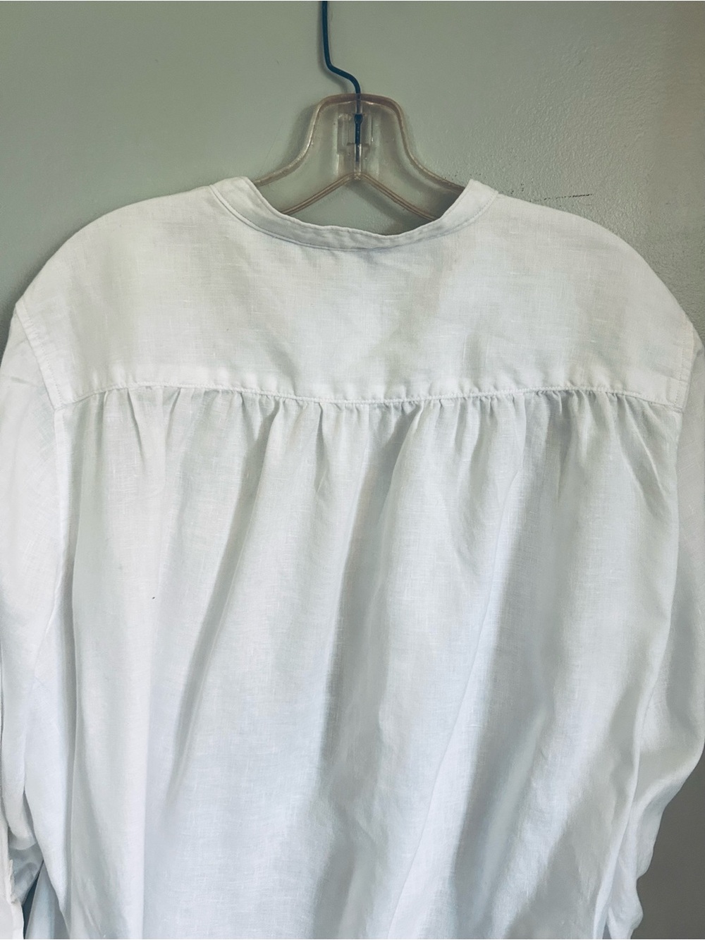 Lands' End Women's White Linen Band-Collar Button-Up Shirt W/ Pockets Oversized - Picture 2 of 8